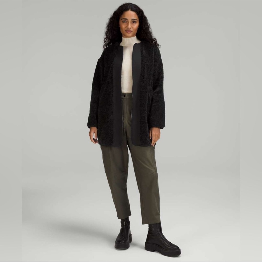 Lululemon Collarless Textured Fleece Full Zip Jacket in Black | Size 10